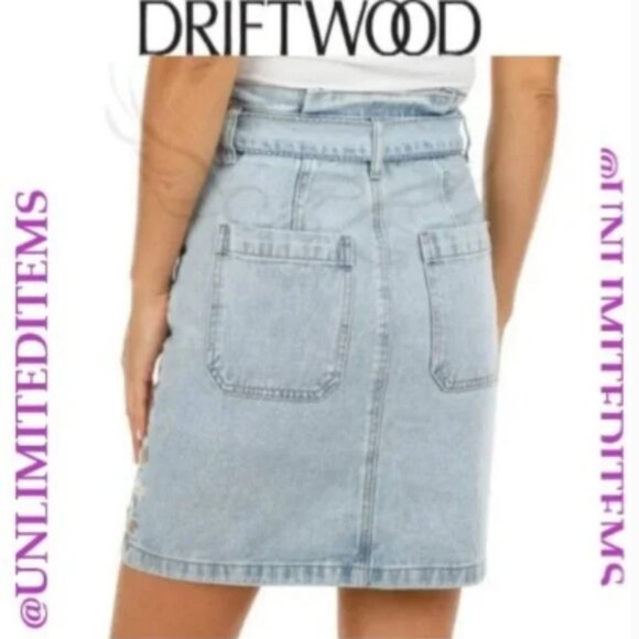 Driftwood Bambi Denim Floral Embroidered Skirt Tie Belt Light Wash 🆕⌚🏃🏻📦⚡🚚 - Picture 5 of 12